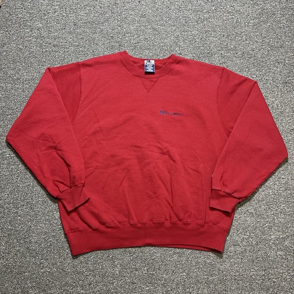 Champion Red Embroidered Crewneck Sweatshirt Size XL Vintage USA - Picture 1 of 7